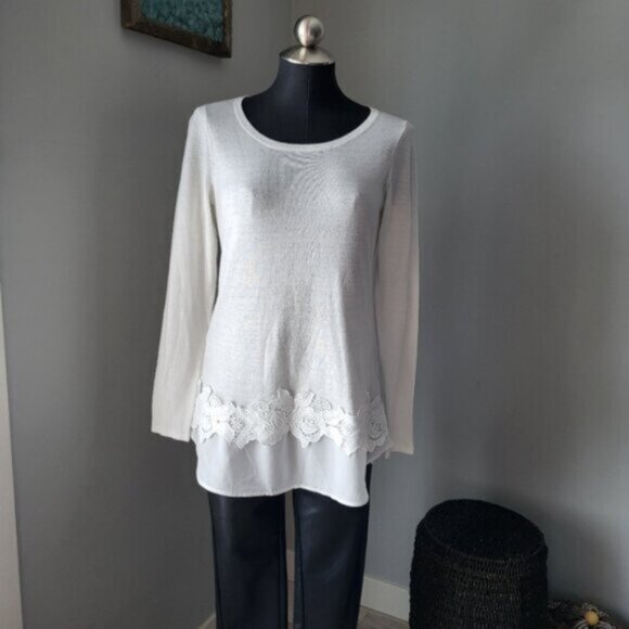 Rickis white floral lace sweater Sz Small - Picture 7 of 11